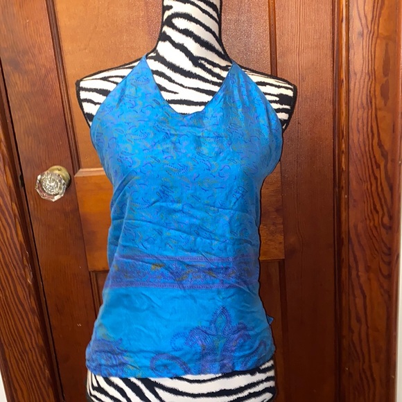 Advance Apparels Tops - Advance Apparels blue and purple Paisley halter top 100% silk made in India